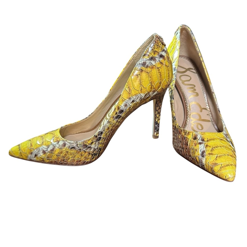 Sam Edelman Hazel yellow snakeskin embossed pumps size 5.5 mob wife